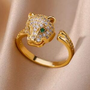 Golden Panther Ring – Emerald Eyes, Crystal Pave Statement Jewelry